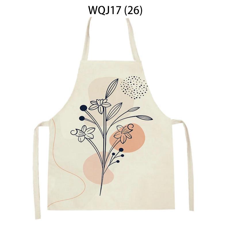 Flower Leaves Pattern Kitchen Aprons Home Cooking Linen Sleeveless Aprons Plants Style Household Sleeveless Cleaning Pinafore