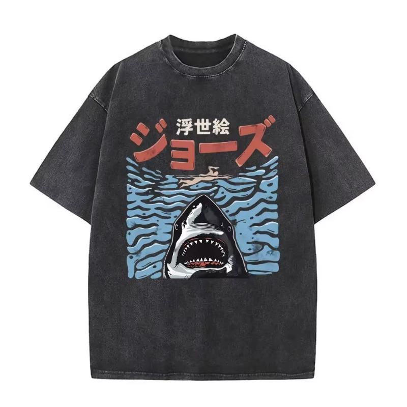 Funny Japan Style Cat Vintage Washed T-Shirts Japan Is Calling and Must Go Surfer Cat T-shirts Men's Women Clothing Short Sleeve
