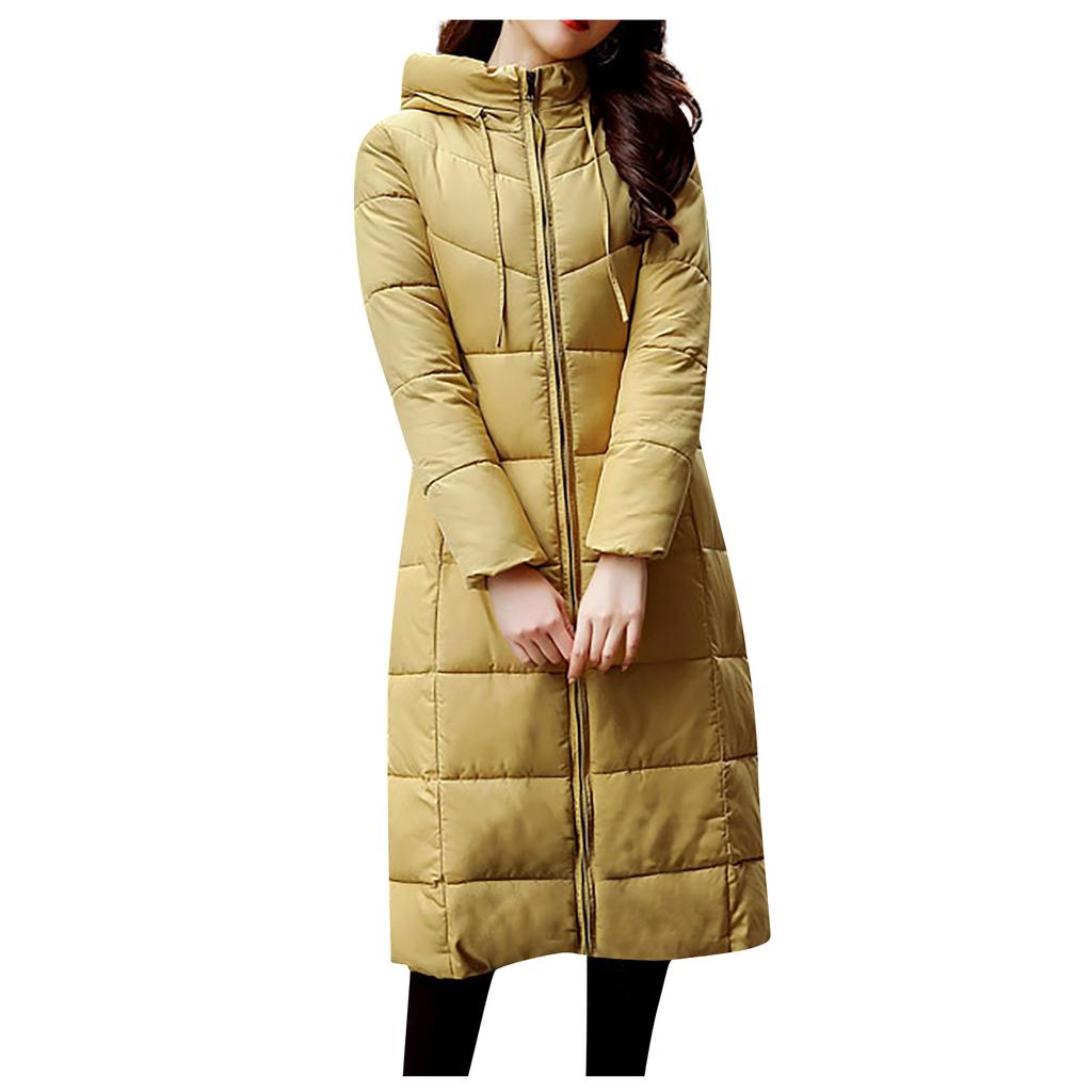 Womens Ladies Warm Plus Size Solid Color Hooded Single Breasted Medium Length Cotton Jacket Waistcoat Slim Cardigan Coat