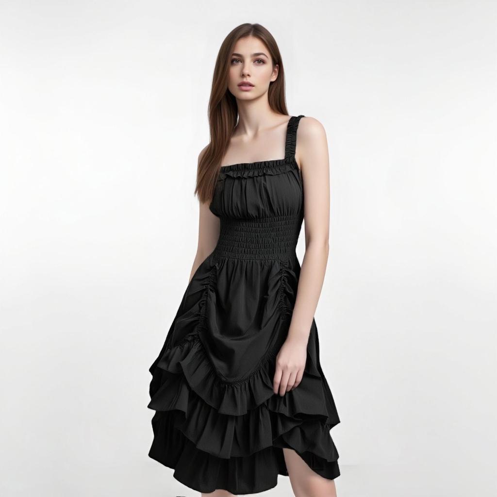 European & American Plus Size Steampunk Gothic Victorian Ruffled Sleeveless Women's Dress