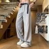 Summer Men's Ice Silk Casual Straight-leg Pants Loose Belt Buckle Trendy Brand Drape Wide-leg Trousers Sweatpants Trendy
