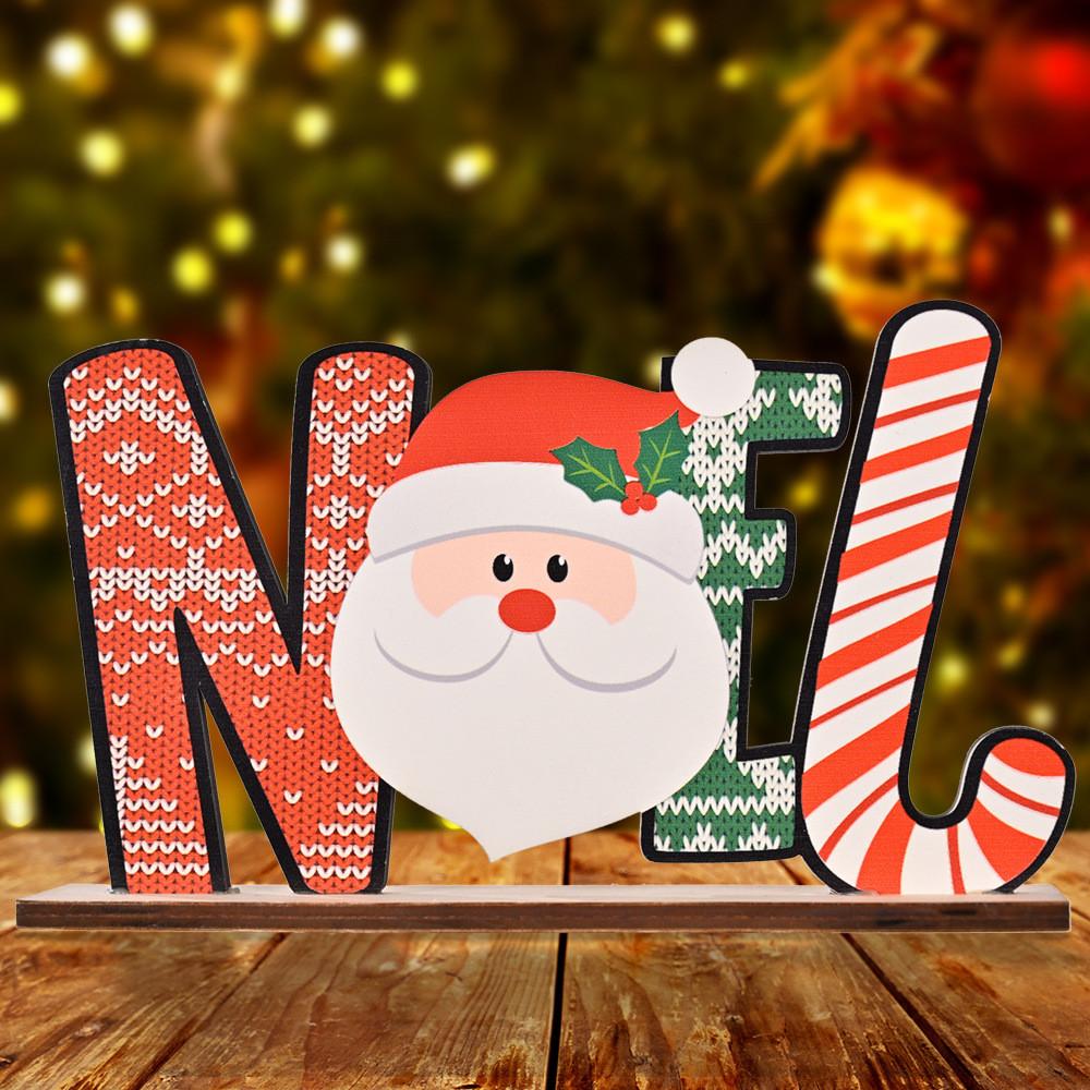 Whimsical Christmas Wooden Letter Figurines Colorful Printed Holiday Decor For Cheerful Tables