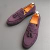 Trendy New Purple Brown Tassel Loafers New Men's Pointed Suede Leather Shoes Designer Formal Wedding Dress Homecoming Footwear