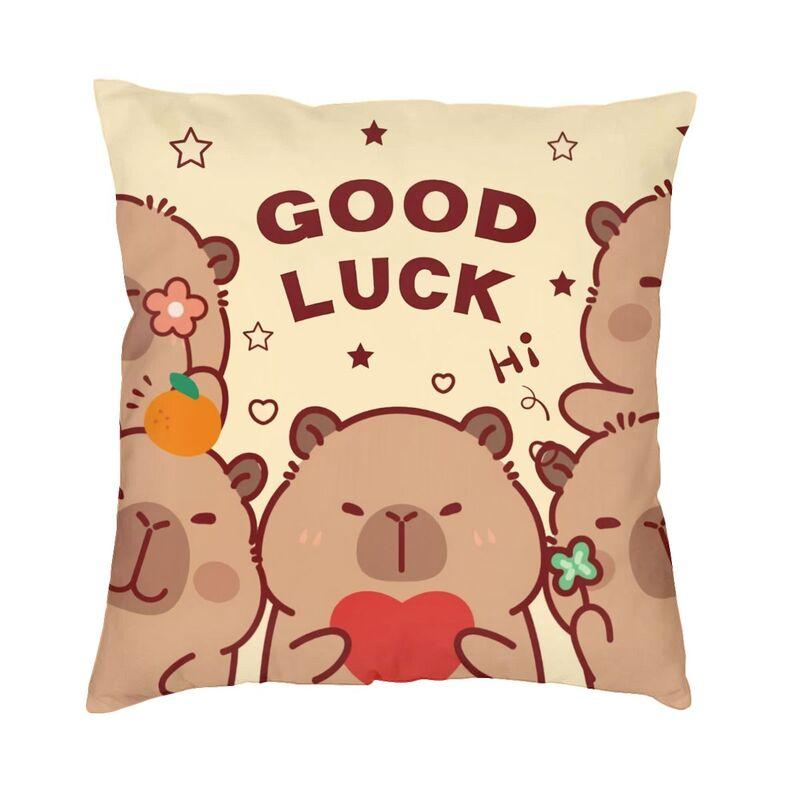 

Cool Cute Little Capybara Hugs Bubble Tea Square Throw Pillow Cover Home Decor 3D Two Side Print Cushion Cover for Sofa 30x30cm 12x12in