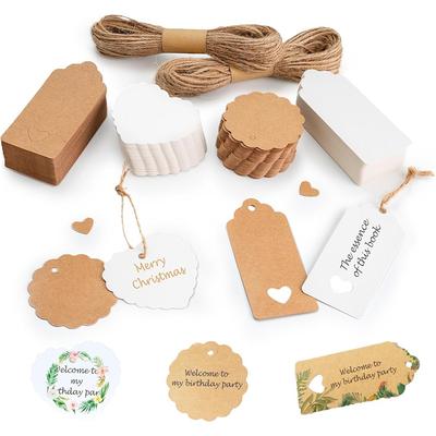 200-Pack Kraft Paper Gift Tags With 30m Jute String – Assorted Shapes (Round, Heart, Rectangle) For Birthday, Wedding, Festivities – DIY Craft Tags