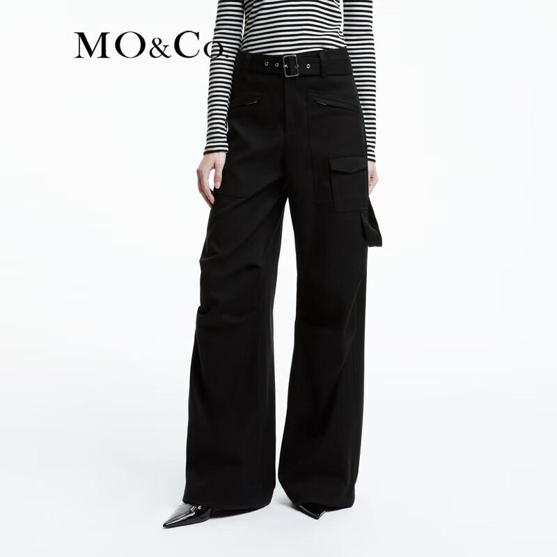 MO&Co. Women's Pleated Wide-Leg Low-Waist Cargo Pants