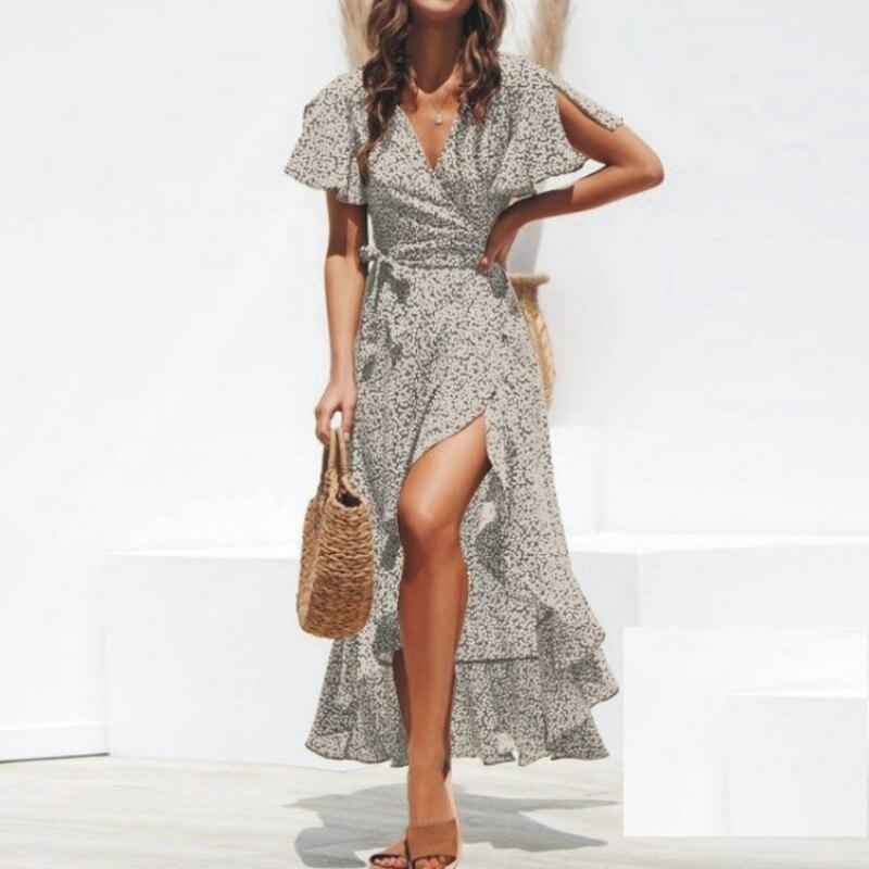 2023 Móda Léto Ženy Sexy Party Šifonové šaty s výstřihem do V Krajka s květinovým potiskem Volány Rukáv Elegantní plážové maxi šaty 27999