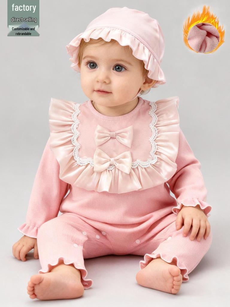 Baby Girls' Thick Velvet Princess Bodysuit Jumpsuit - Autumn/Winter Outerwear