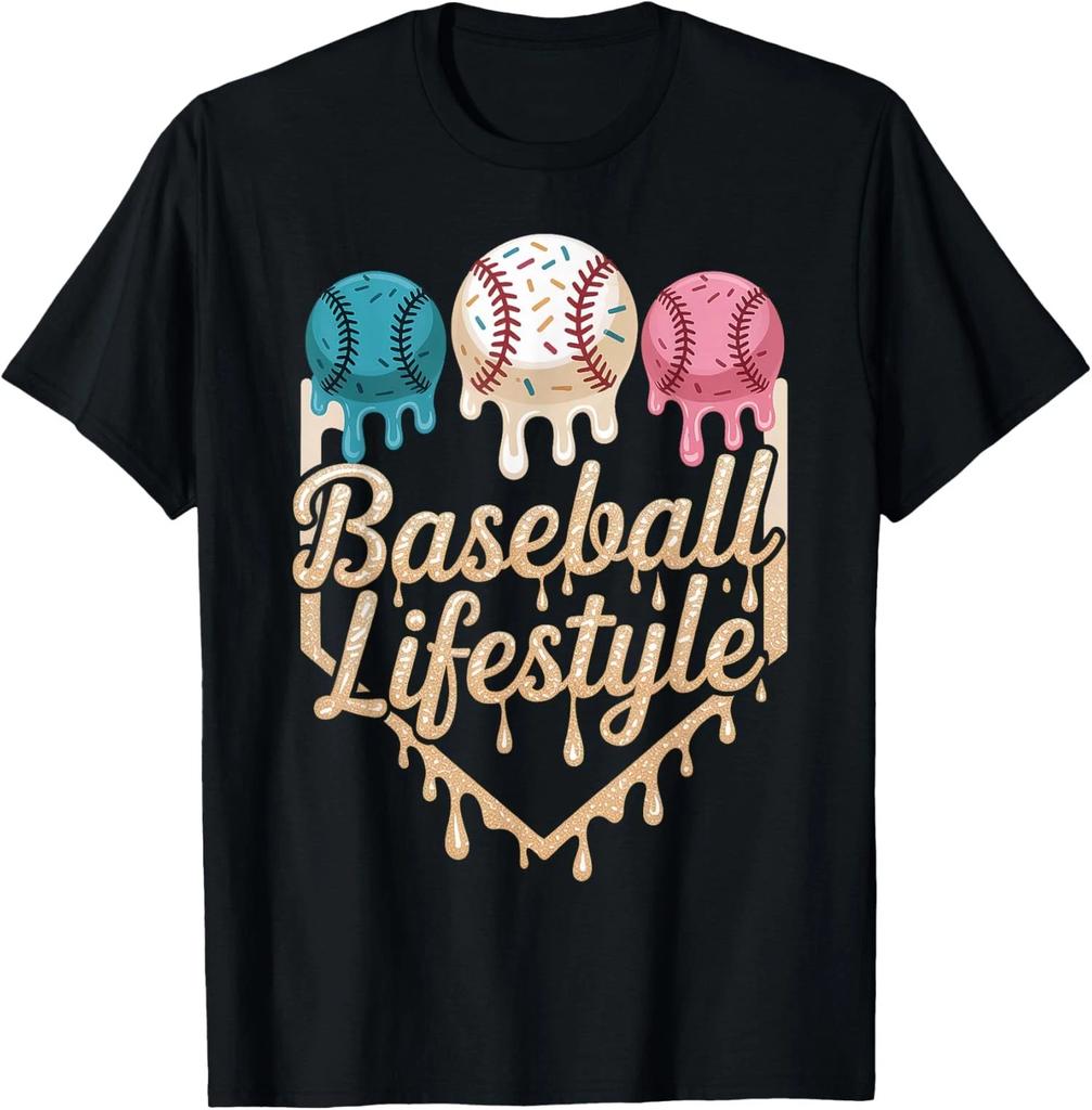 Baseball Lifestyle Jugend Drip Eiscreme Stil Unisex 100% Baumwolle T-Shirt Herren T-Shirts Oberteil