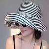 Korean-Style Foldable Striped Bucket Hat for Women - UV Protection, Summer Fashion, Large Fit