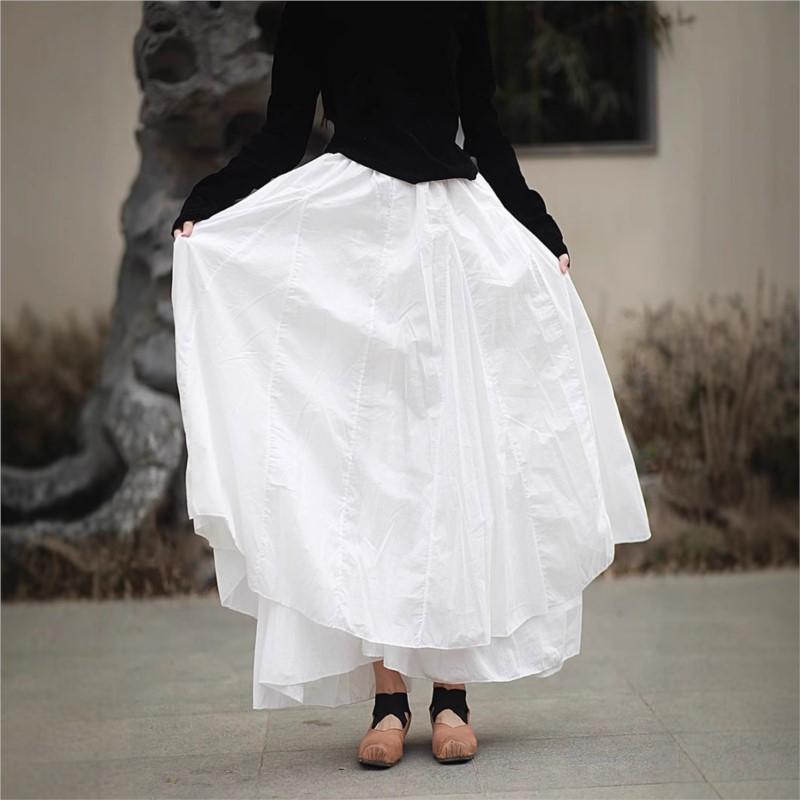 Johnature Women Soft Casual Skirts Patchwork Elastic Waist Solid Color Cloths Autumn Irregular Female Skirts