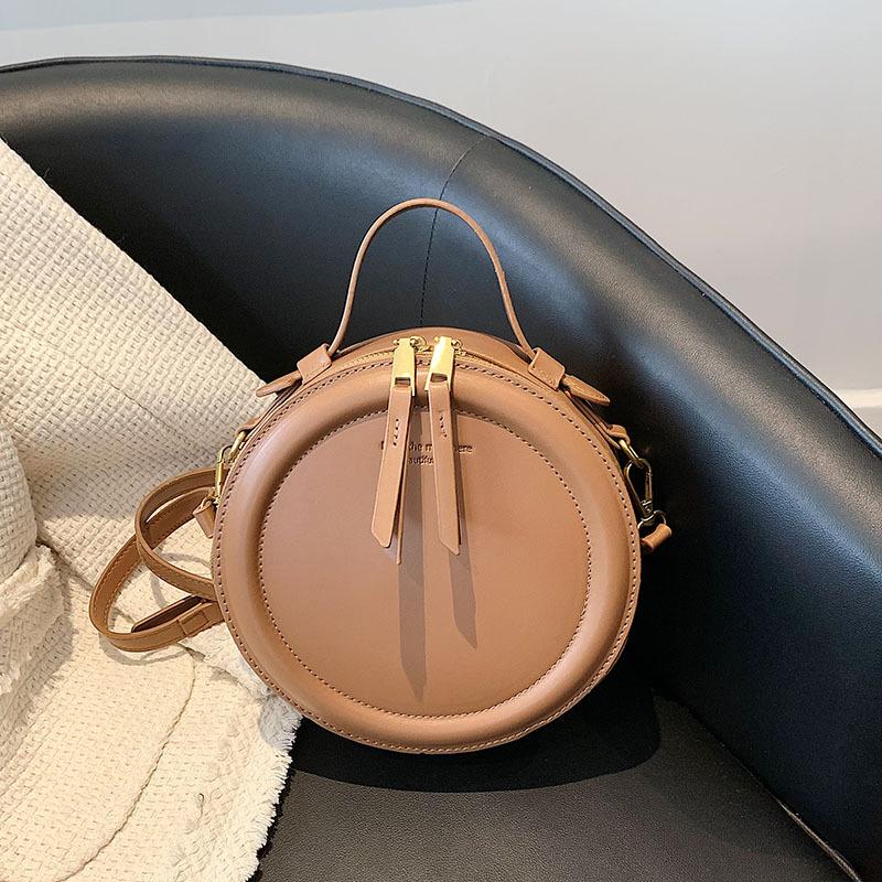 Round Design Lady Handbag Vintage PU Leather Shoulder Bag for Women Fashion Clutch Purses Crossbody Bag