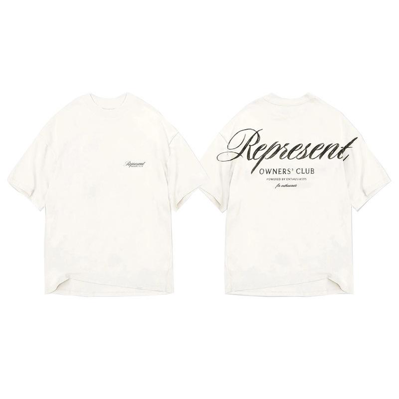 Trendy Brand Represents Retro Cursive Alphabet Short Sleeve Loose Couple Men's and Women's T-Shirt Half Sleeve