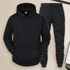 2Pcs/Set Long Sleeve Elastic Waist Mid-rise Thickened Sportswear Set Men Winter Solid Color Pockets Hooded Sweatshirt Pants Set Daily Clothing
