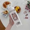 700ml Kawaii Bear Water Bottle With Straw Plastic Portable Square Drinking Bottle Large Water Bottle (With Sticker)