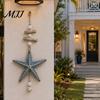 Corde de Jute Naturelle Artisanat Lumineux Poisson en Bois Étoile de Mer Ornement Mural Suspendu, Décor Bord de Mer avec Style Rural Chaud Porte Pendentif Lumières LED, Côte