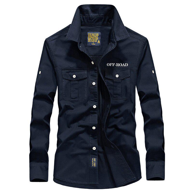 Herren Langarmhemd Frühling Locker Lässig Herren Baumwolle Militärhemd Armeegrün Hemden Herren