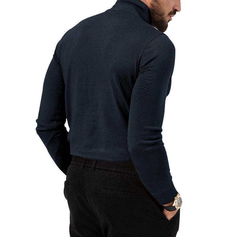 Men's Autumn/Winter High-Neck Knit Sweater - European/American Style Solid Color Long-Sleeve Fashion