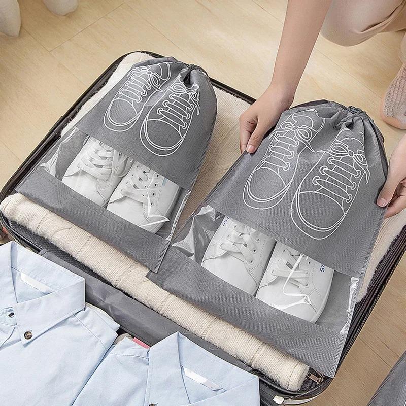 Borse Organizer Porta Scarpe Riutilizzabili in Tessuto Non Tessuto da Viaggio Portatili per Armadio con Tasca Impermeabile Borse Appese Trasparenti per Abbigliamento