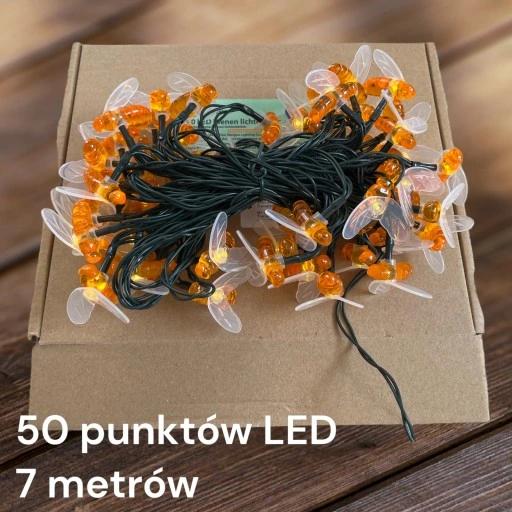 Pszczoły Solarne Światła Ogrodowe 50 Led Girlanda 7M 8 Trybów Super Efekt