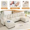 Modular U-/L-Shaped Sofa, 6-Seater, 2 Movable Footstools; USB/Type-C Charging; 8 Adjustable Cushions + 2 Decorative Cushions; Waffle Chenille, Beige