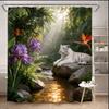 Jungle Shower Curtain 180x180cm – Majestic Tiger & Orchids, Tropical Rainforest Scene, 12 Hooks Bath Decorative Shower Curtain