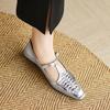 Moda 2025 Nowa Wiosna Damskie Czółenka Prawdziwa Skóra Buty dla Kobiet Modne Niskie Obcasy Kwadratowy Nosek Grube Obcasy Srebrne Damskie Buty