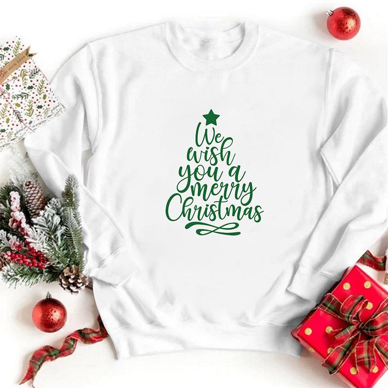 Autumn Women'S Clothing, Crew Neck Long-Sleeved Sweater Women, Christmas Tree Print Top