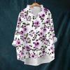 Women's Loose Ruffled Retro Floral Print Stand Collar Long Sleeve Cotton And Linen Top