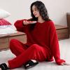 Half Fleece Pajamas Women'S Autumn And Winter Red Natal Year Coral Fleece Fleece Thickened Warm Loungewear Set