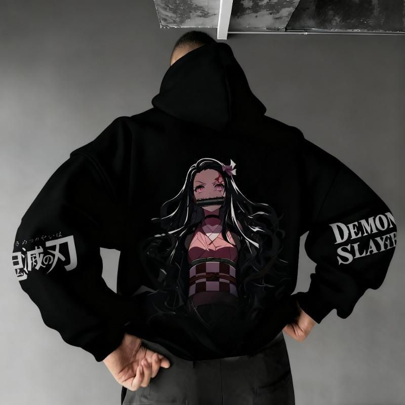 Felpa con cappuccio da uomo Demon Slayer Kamado Nezuko Anime Primavera Autunno Inverno Ragazzo Harajuku Manica lunga Outfit Genitore-Figlio