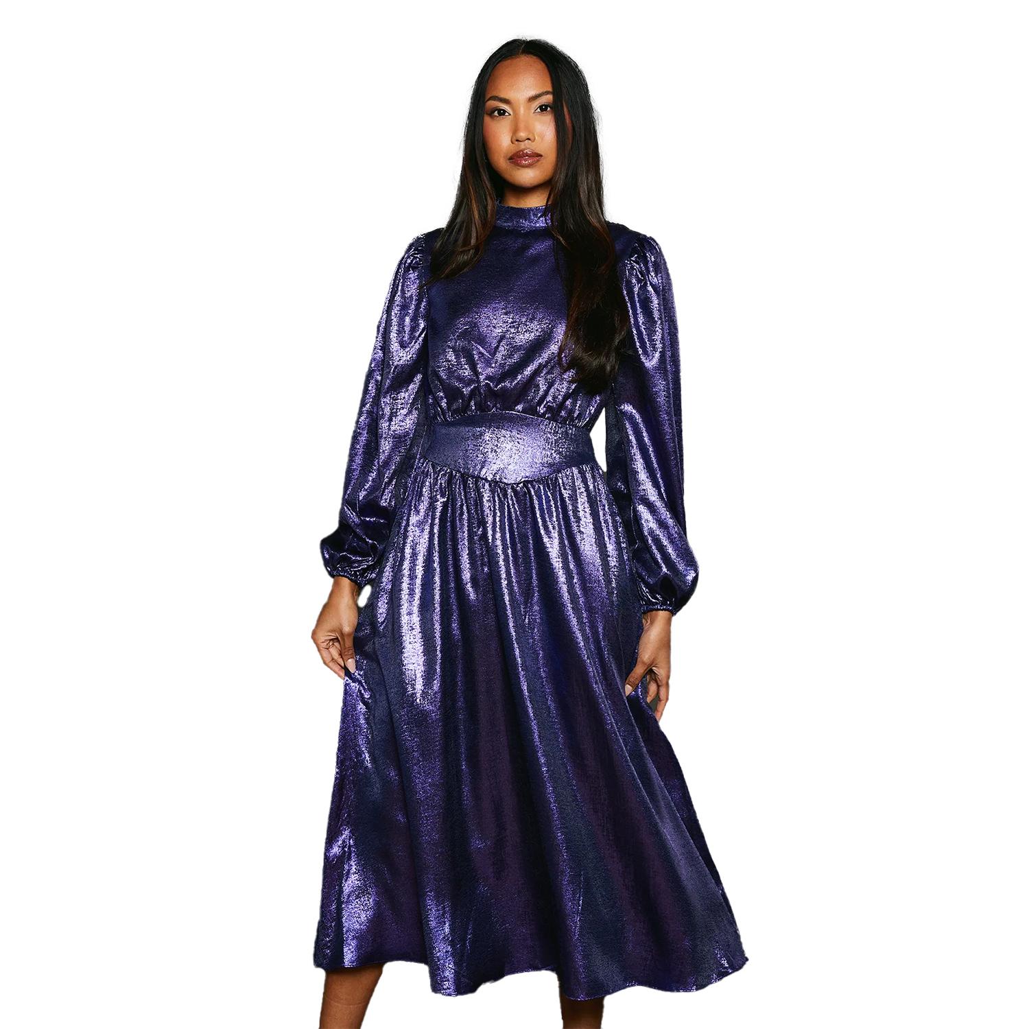 Principles Abito midi con dettaglio in vita metallizzato da donna/signora 12 UK blu scuro