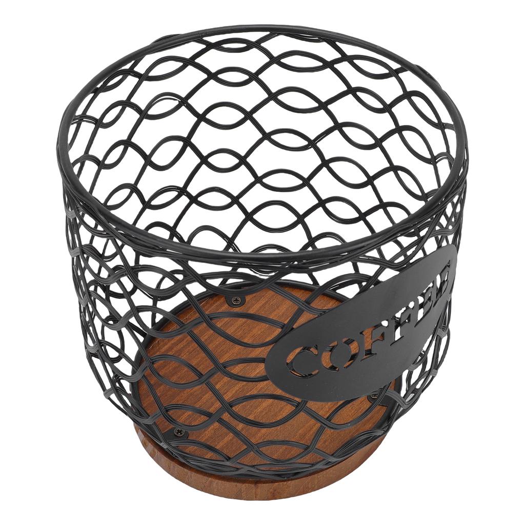 Coffee Pod Holder Versatile Coffee Capsule Storage Basket with Wood Base for Teabags Sugar Packets