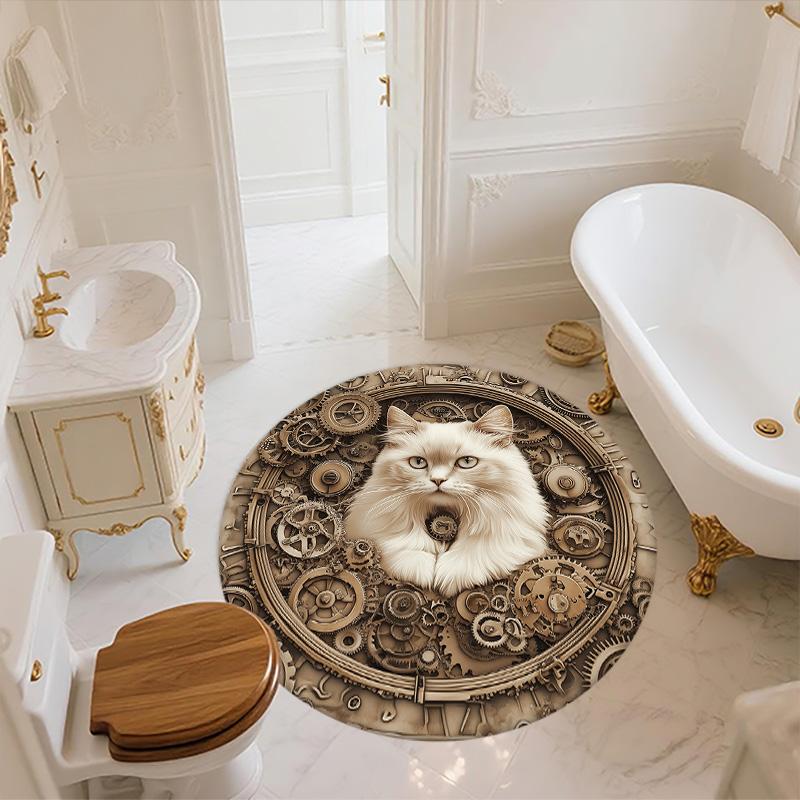 Gear Cat,Round Area Rug,Carpet Rug for Living Room Bedroom Sofa Playroom Decor,Non-slip Floor Mat