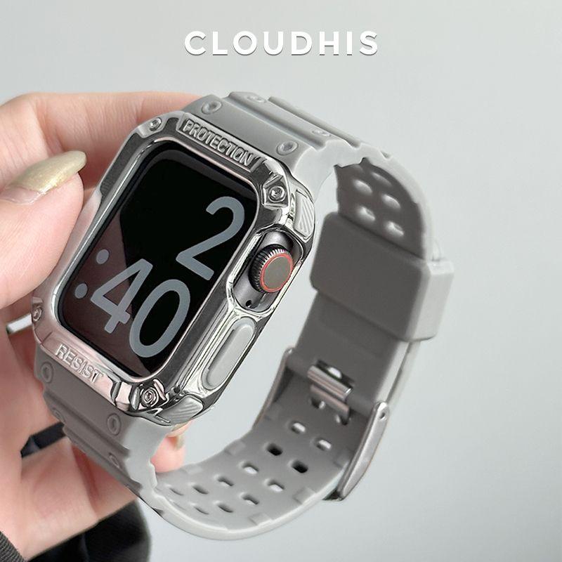 

Strap Apple S9 Watch S8 Protective Case Iwatch7/6/5/4/3/2/SE Generation Transparent Sports Glacier Integrated Strap Liquid Silicone Summer Ultra Moonlight gray silver frame iWatch 7/8/9 45mm