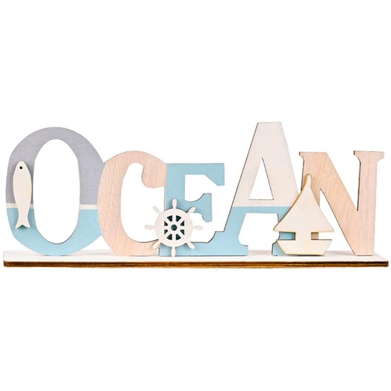 Nautical  Ornament Wooden Mediterranean-style Boat Rudder Fish Letter Decor Printing Ornaments