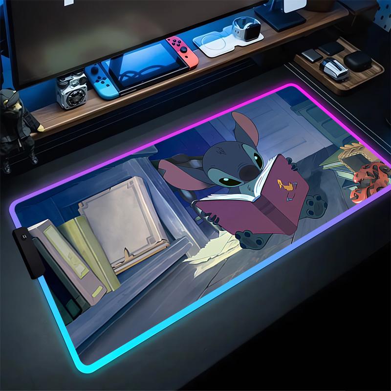 RGB Stitch Luminous Mouse Pad PC Kawaii Anime Colorful Mousepad XXL Gamer Cabinet Keyboard Rug Laptop Gaming Extended Desk Mat