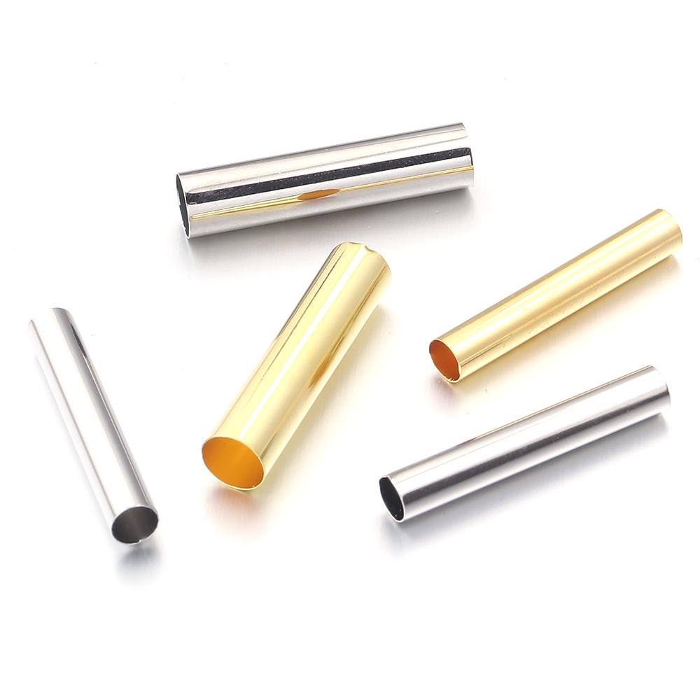 50-100Pcs Metal Brass Long Tube Beads Cylinder Smooth Straight Tube Beads Fit 4/6mm Leather Cord DIY Handmade Bracelet Accessory