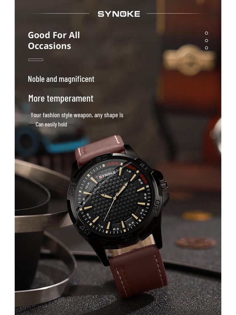 SYNOKE Retro Men's Quartz Watch, Alloy Case, Leather Strap - Fashion Sport Wristwatch, Ideal Student Gift