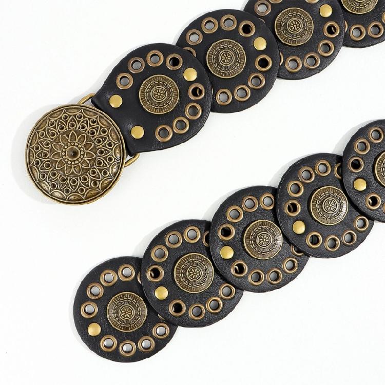 Discs Grommet Belt Punk Waist Belt Unique Buckle for Jeans Dress Unsiex