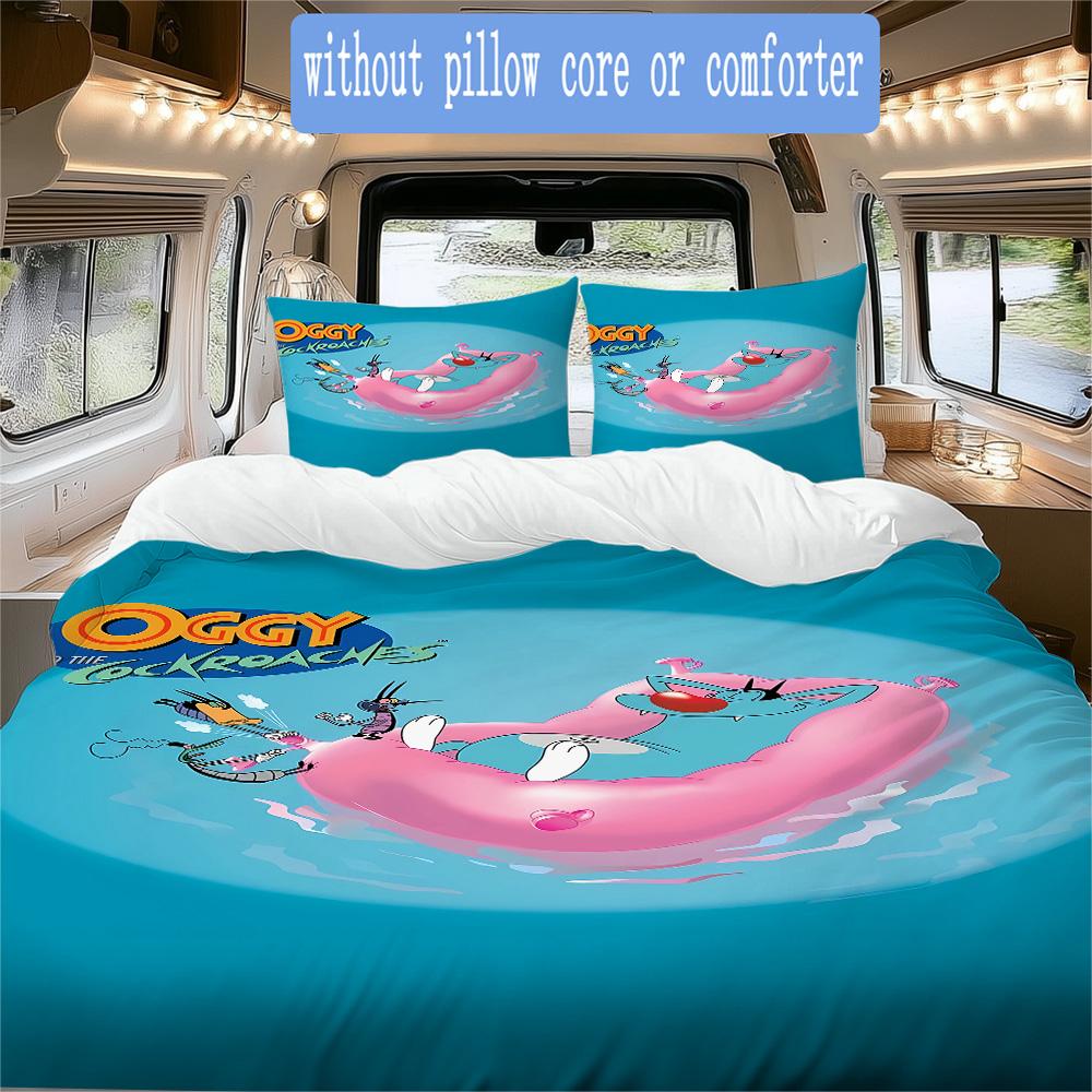 Oggy Pattern Bedding,Quilt Set Quilt Cover Pillowcase Home Birthday Gift (1*duvet cover+2*pillowcase,without core)NSJT0928124