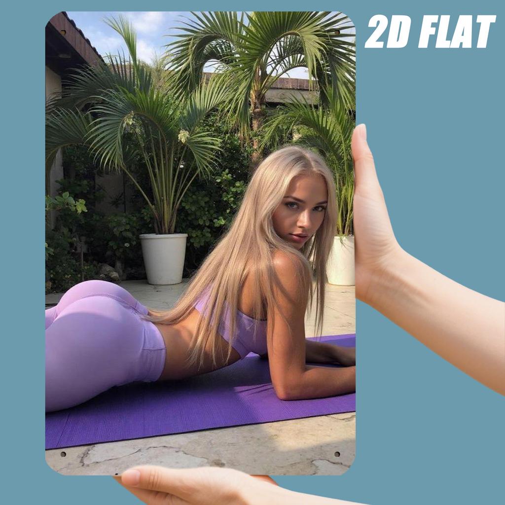 Vintage Metal Wall Art 8x12 Inch Gold Female Yoga Athlete Poster 2D Flat Gym Decor for Home Studio Spa