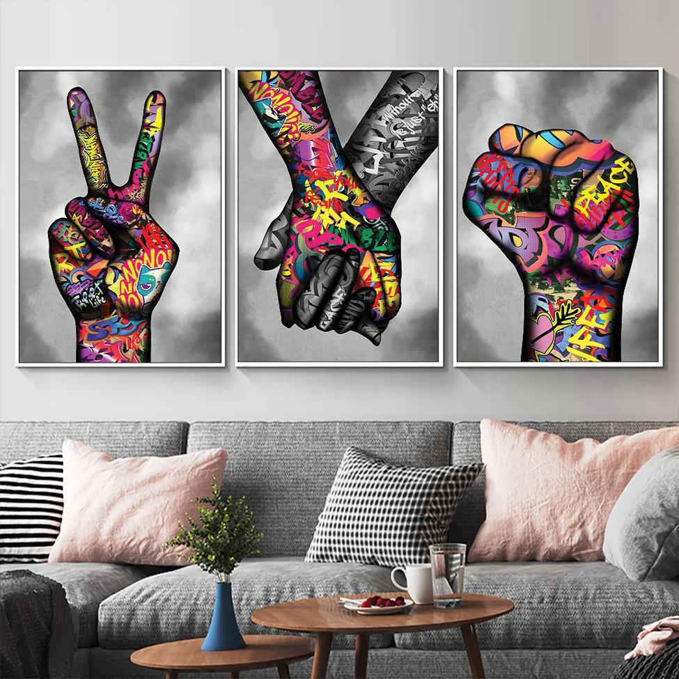 Graffiti Wall Art Finger Fist Canvas Painting Abstract Poster Street Pop Art Canvas Print Wall Pictures for Living Room Decor NO Frame