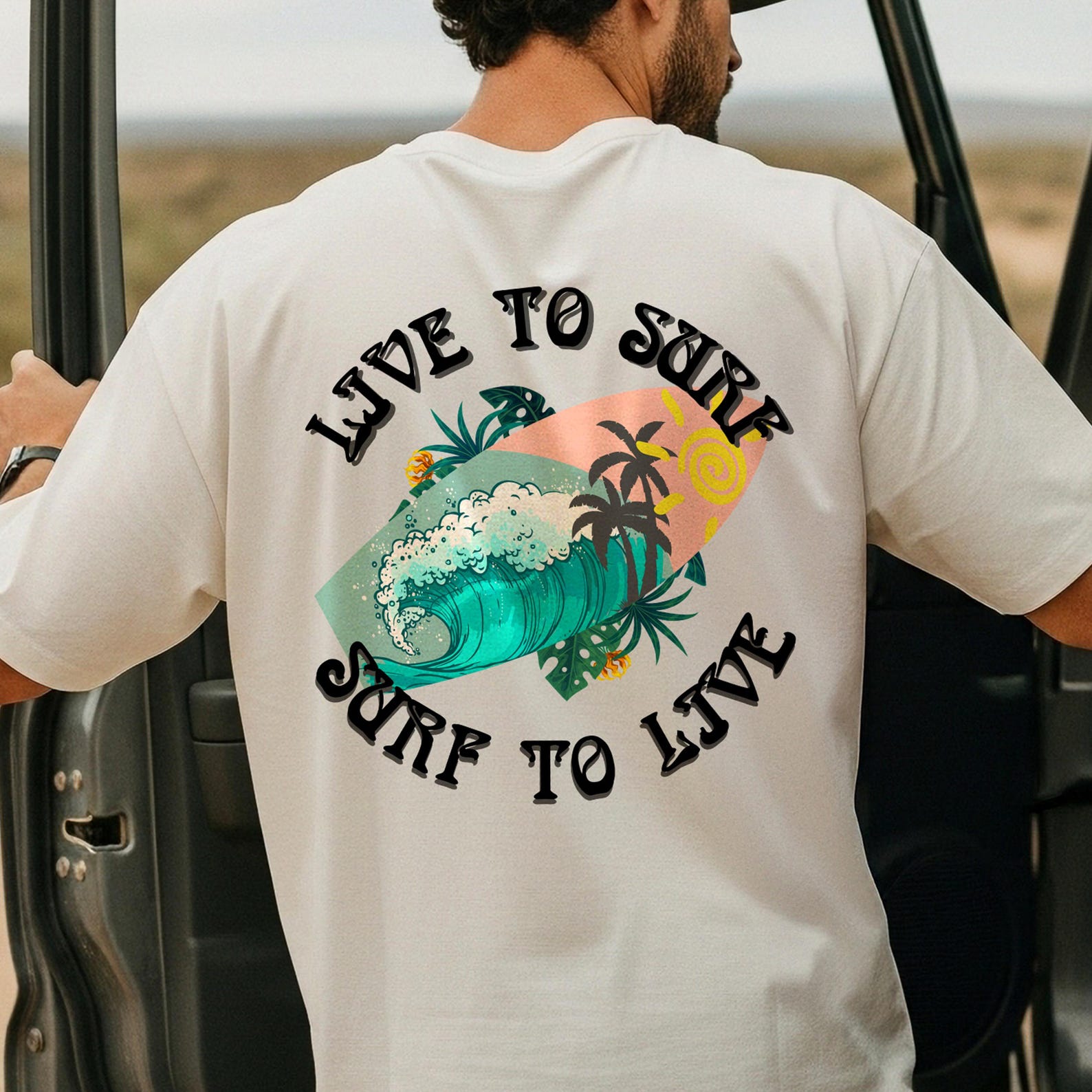 Live To Surf Surf To Live Shirt, Surfboard Wave T-Shirt, Boho Beach Graphic Tee, Palm Tree Sun Surf Shirt, White Surfer Tee, Unisex Tee S
