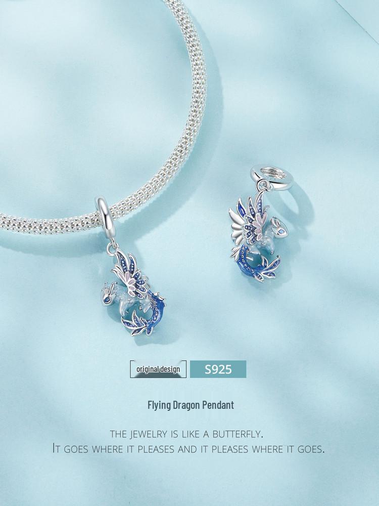 S925 Silver Dragon Pendant Beads: Original Blue Ziyun DIY Bracelet Accessory