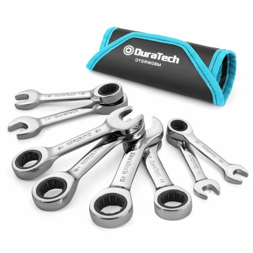 DURATECH Combination Wrench, Ratchet Wrench Set, Short Stubby Gear Wrench, 10-19mm, Compatible with CR-V, Mirror Finish, Car Maintenance, Assembly, DI