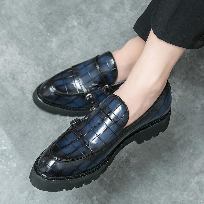 

Осенние туфли на платформе в британском стиле с большой головой, мужские низкие ботинки Мартин, деловые повседневные универсальные, увеличивающие рост, корейская версия, рабочие туфли 46 синий