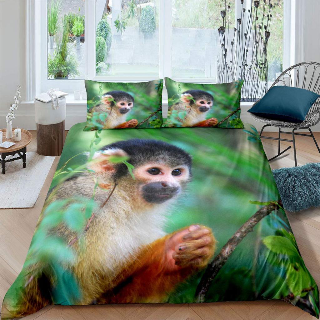 Monkey Duvet Cover Sets Cute Monkey Around The Tree Print Bedding Set 3pcs for Kids Boys Cartoon Animal Soft Comforter Cover
