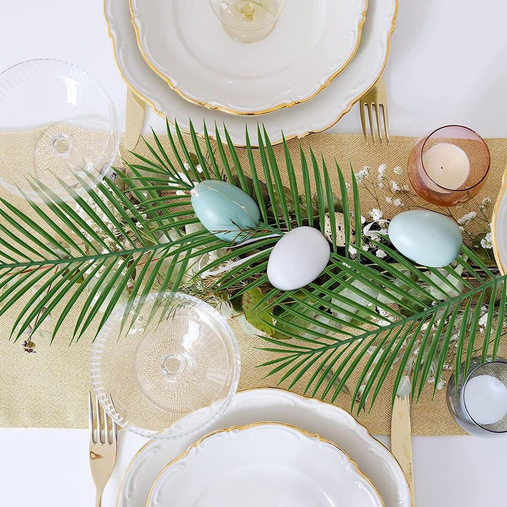 5pcs Golden Artificial Palm Leaves Fake Tropical Plants Faux Flowers For Indoor Outdoor Home DIY Vase Filler Wedding Party Deco