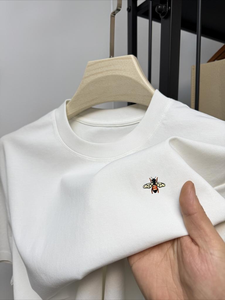 New high-end brand cotton men's round neck short sleeve T-shirt summer new fashion bee printed boutique Korean style top